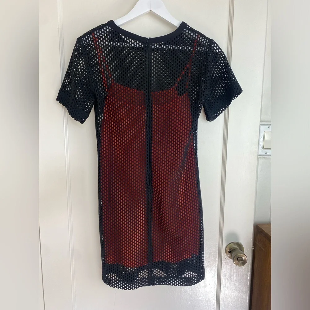SANDRO Paris Resille Short Sleeve Mesh Overlay Combo Dress size Small